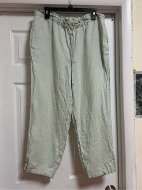 MANGO women Linen Jogger Pants Aqua Green Large Adjustable Waist